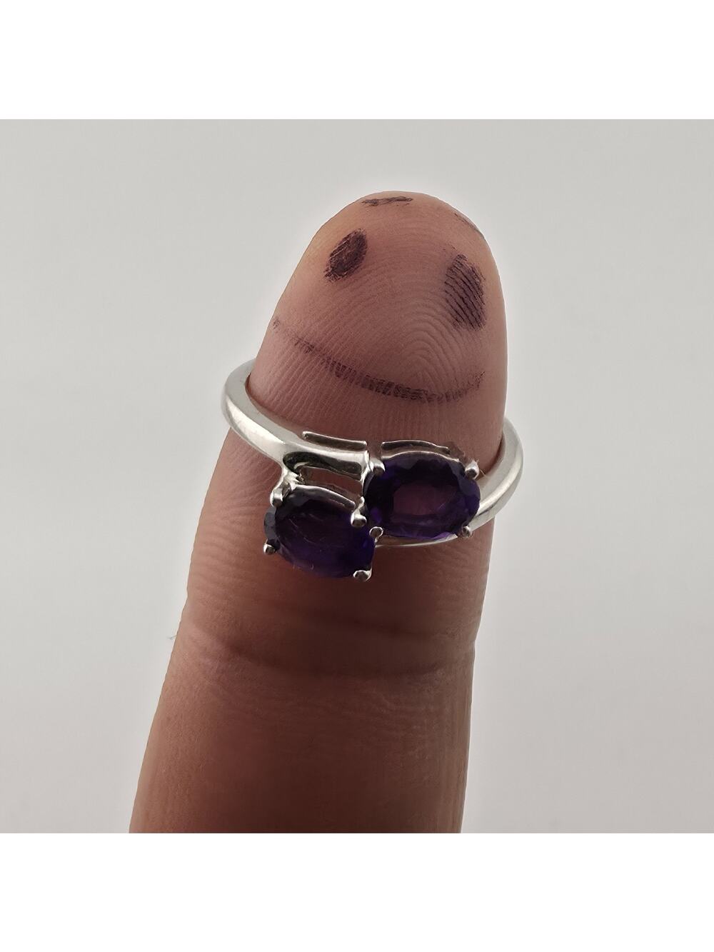 Sterling Silver 925 Amethyst Ring Two Stone Bypass Purple Size 7.75 Jewelry